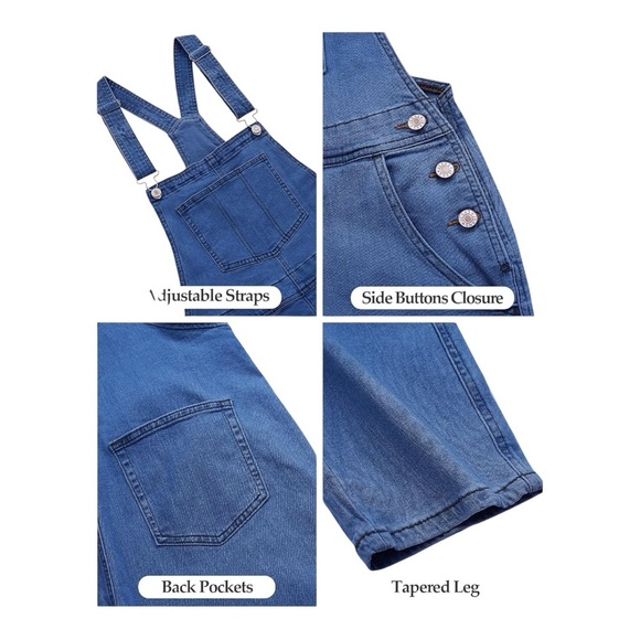 luvamia Women’s Stretch Denim Bib Overalls Jumpsuit Jeans Size M Cody Blue New - Picture 5 of 6